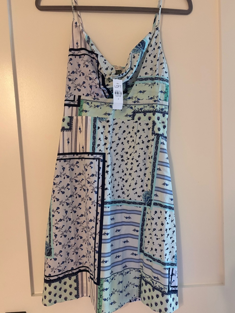 LOFT Mint & Navy Floral Patchwork Dress